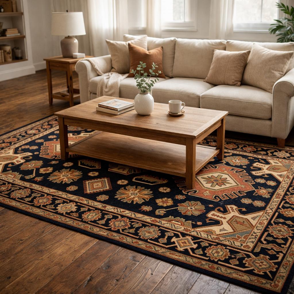 Hand Knotted Rug | Geometric Tribal Wool Navy Area Rug Living Room 8x10 Custom