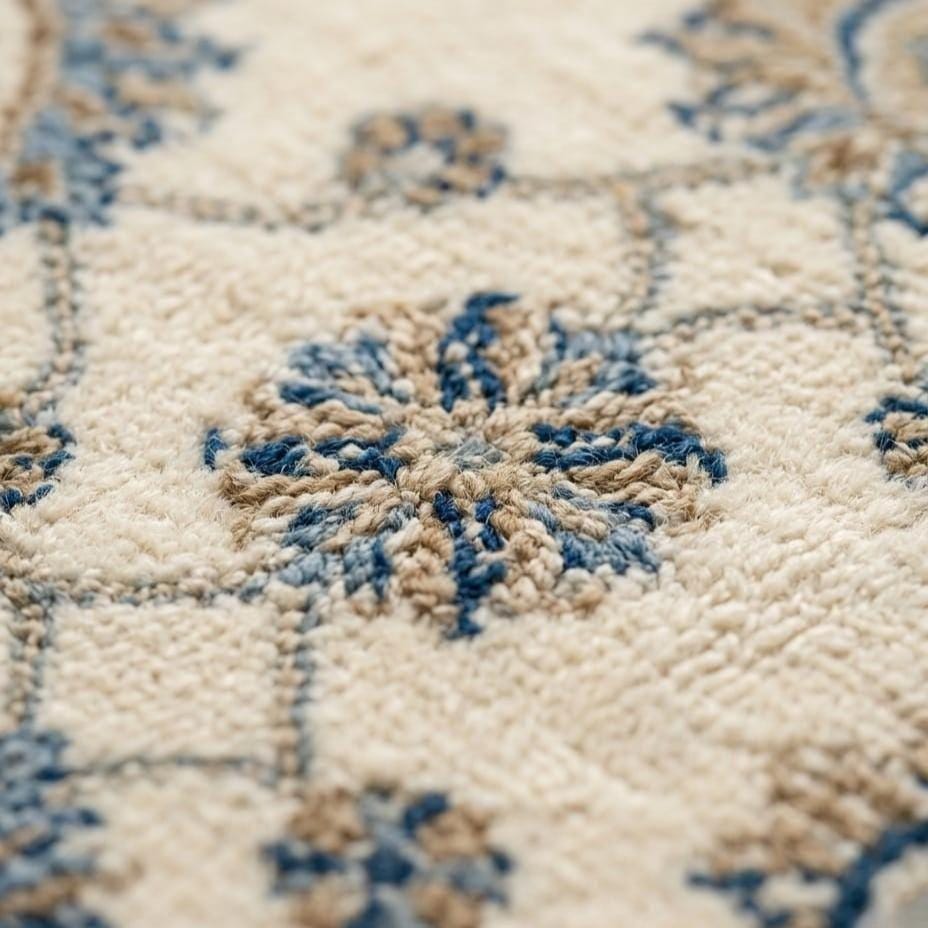 Hand Knotted Rug | Oushak Blue Border | Wool Area Rug | Living Room | 8x10 | Custom