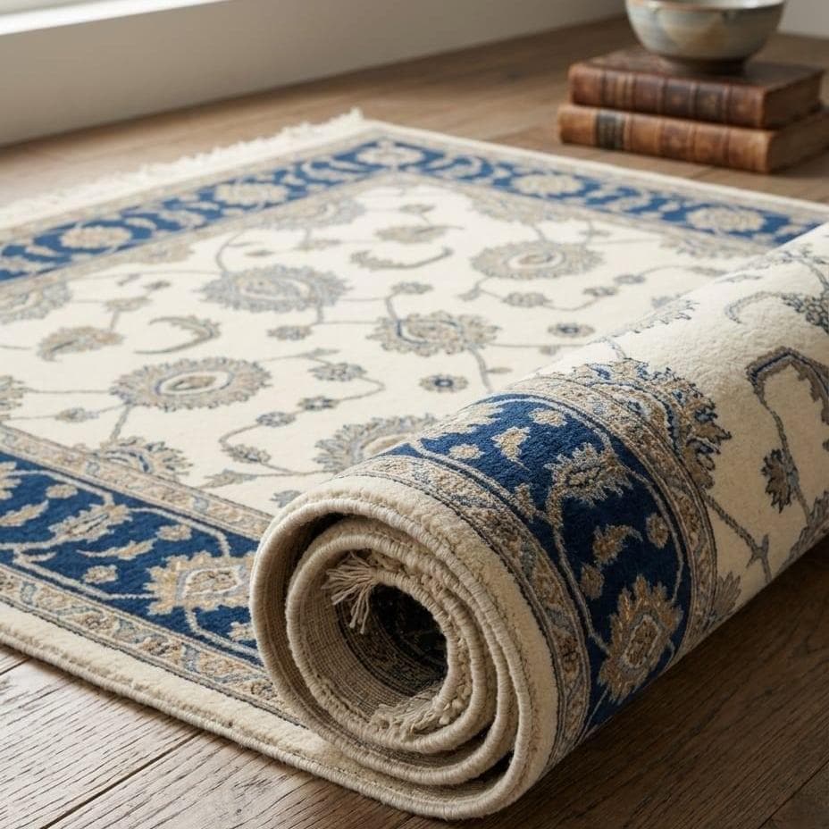 Hand Knotted Rug | Oushak Blue Border | Wool Area Rug | Living Room | 8x10 | Custom