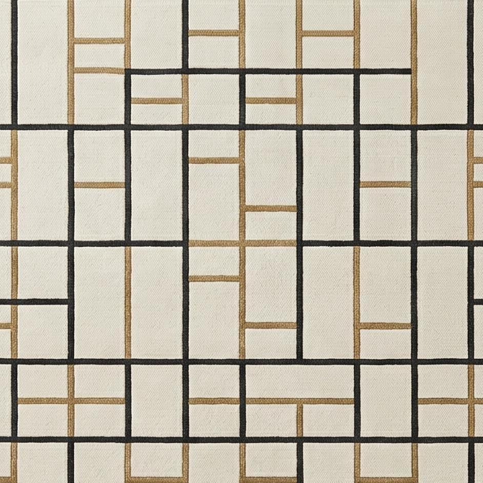 Geometric Wool Area Rug, Cream Gold Grid Tufted Carpet, Modern Living Room Designer Rug