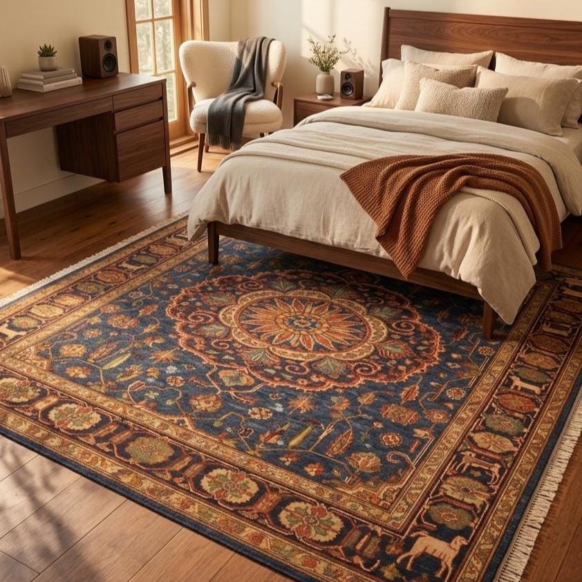 Blue Oushak Rug | Hand Knotted Oriental Wool Living Room Area Carpet 8x10 Custom