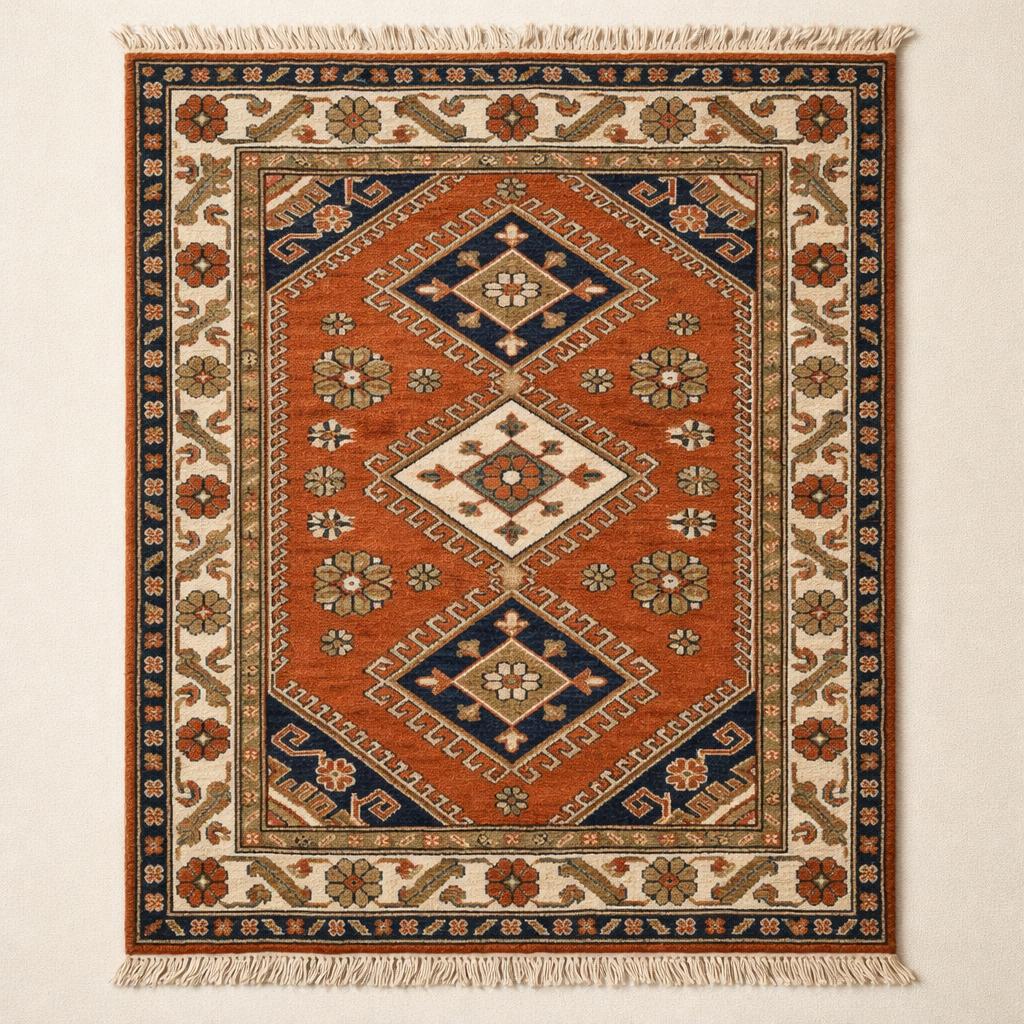 Hand Knotted Rug | Vintage Oriental Style | Wool Living Room Carpet 8x10 Custom
