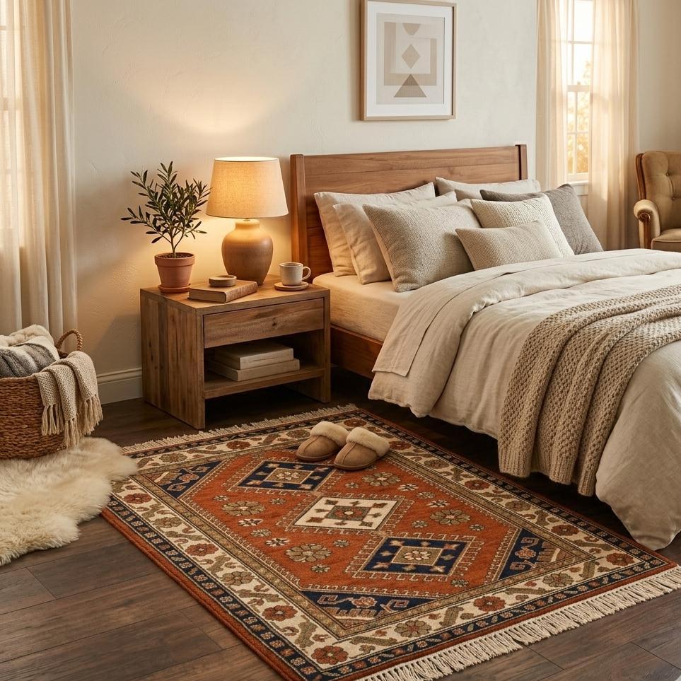 Hand Knotted Rug | Vintage Oriental Style | Wool Living Room Carpet 8x10 Custom