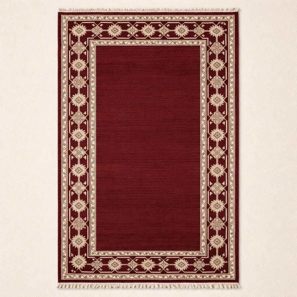 Hand Knotted Oushak Rug | Red Border Wool Carpet Living Room 8x10 Custom