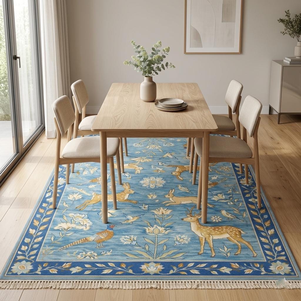 Hand Knotted Deer Rug | Oushak Style Wool Living Room 8x10 Custom Size
