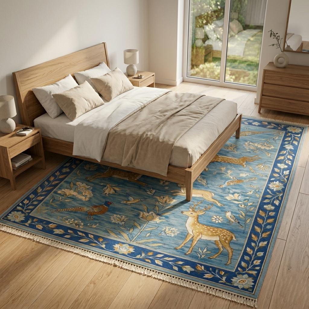 Hand Knotted Deer Rug | Oushak Style Wool Living Room 8x10 Custom Size
