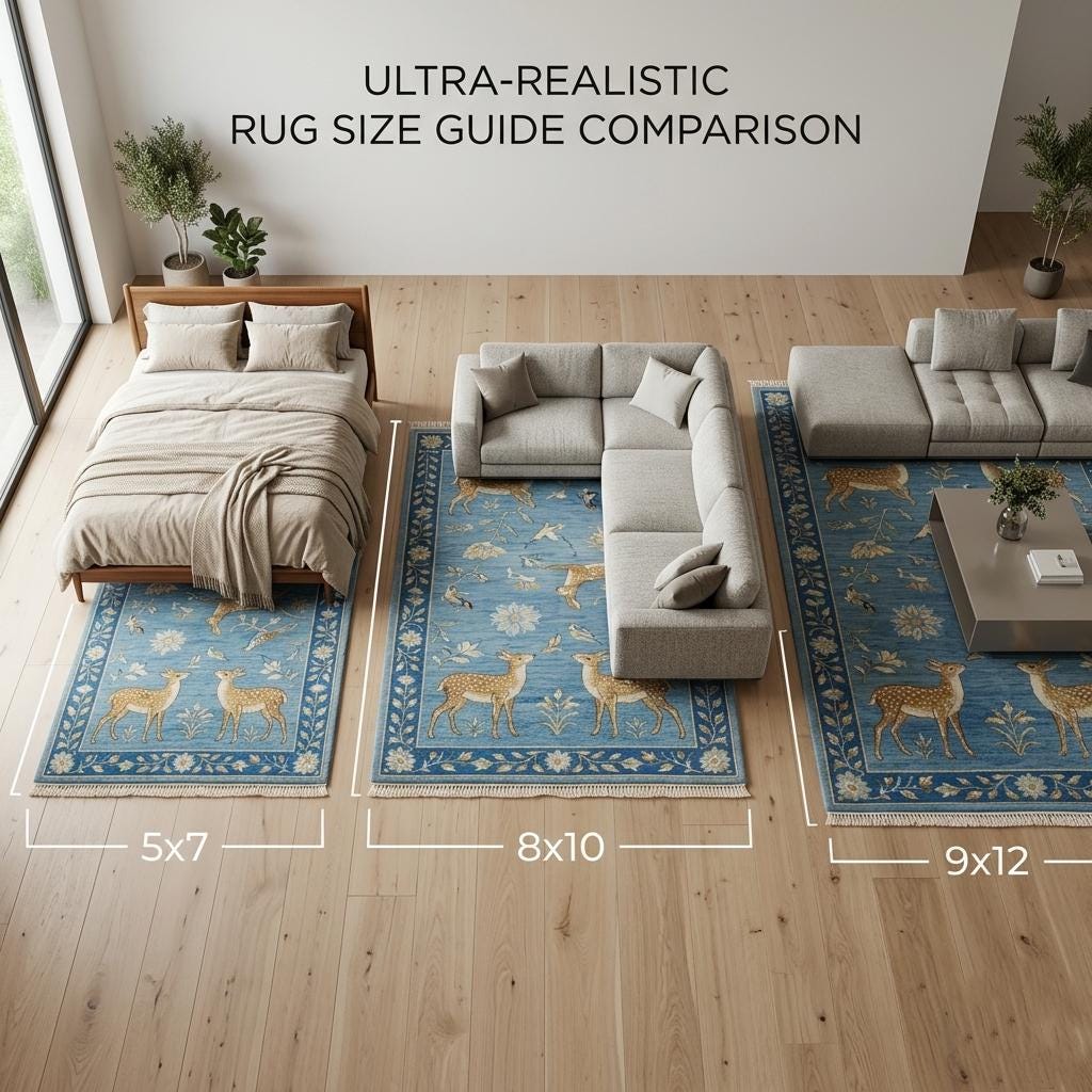 Hand Knotted Deer Rug | Oushak Style Wool Living Room 8x10 Custom Size