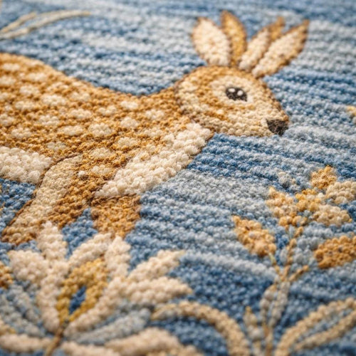 Hand Knotted Deer Rug | Oushak Style Wool Living Room 8x10 Custom Size