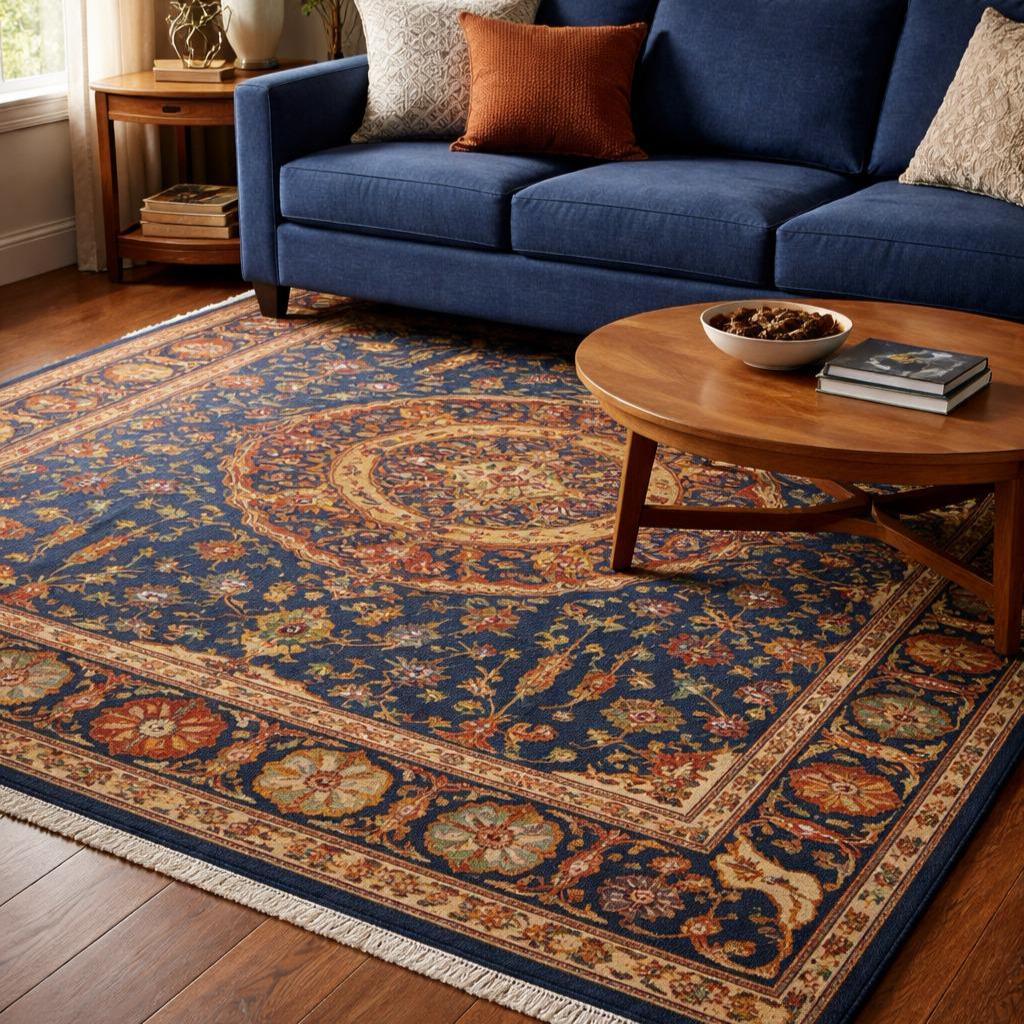 Blue Oushak Rug | Hand Knotted Oriental Wool Living Room Area Carpet 8x10 Custom