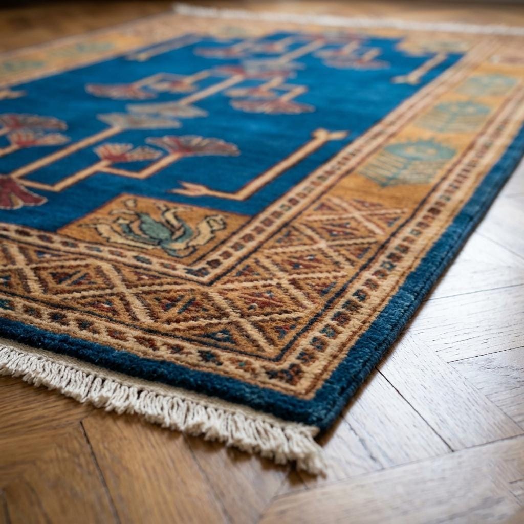 Hand-Knotted Wool Runner Rug, Arts and Crafts Mission Style Ginkgo Leaf Carpet