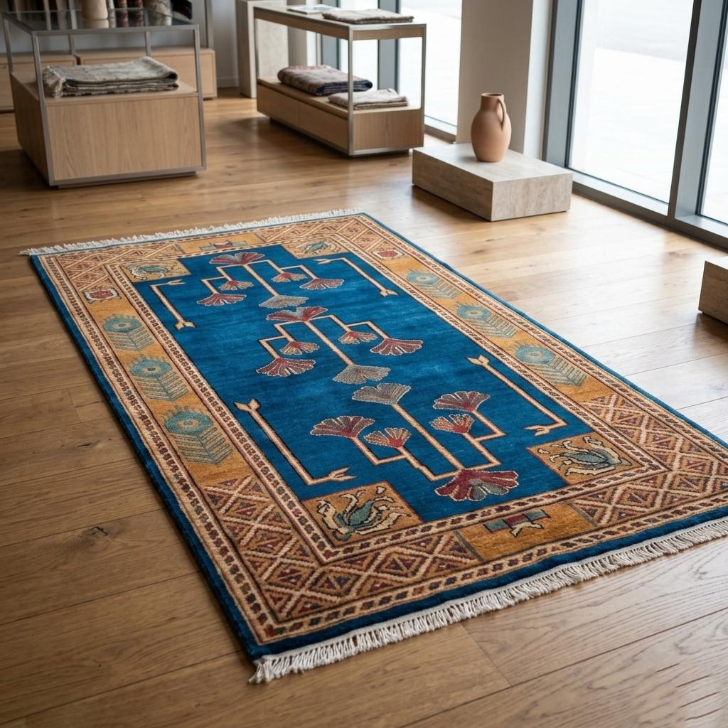 Hand-Knotted Wool Runner Rug, Arts and Crafts Mission Style Ginkgo Leaf Carpet
