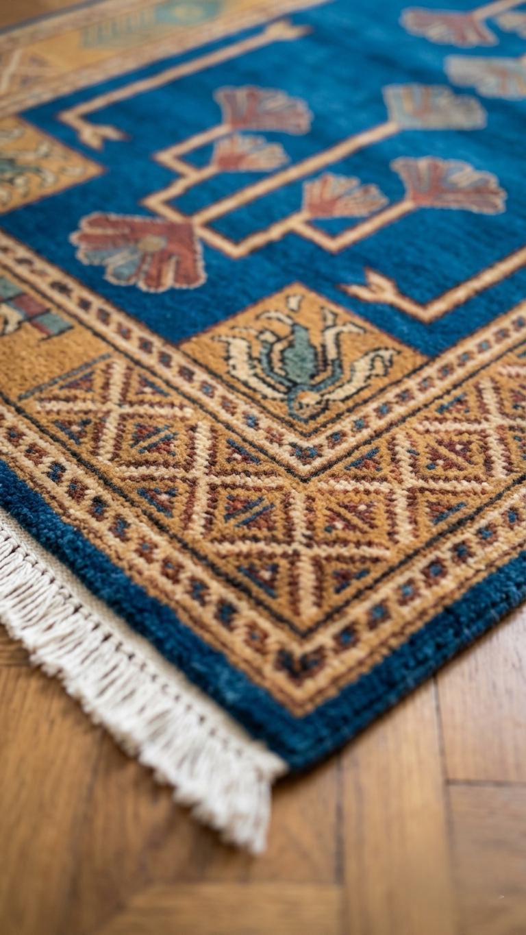 Hand-Knotted Wool Runner Rug, Arts and Crafts Mission Style Ginkgo Leaf Carpet