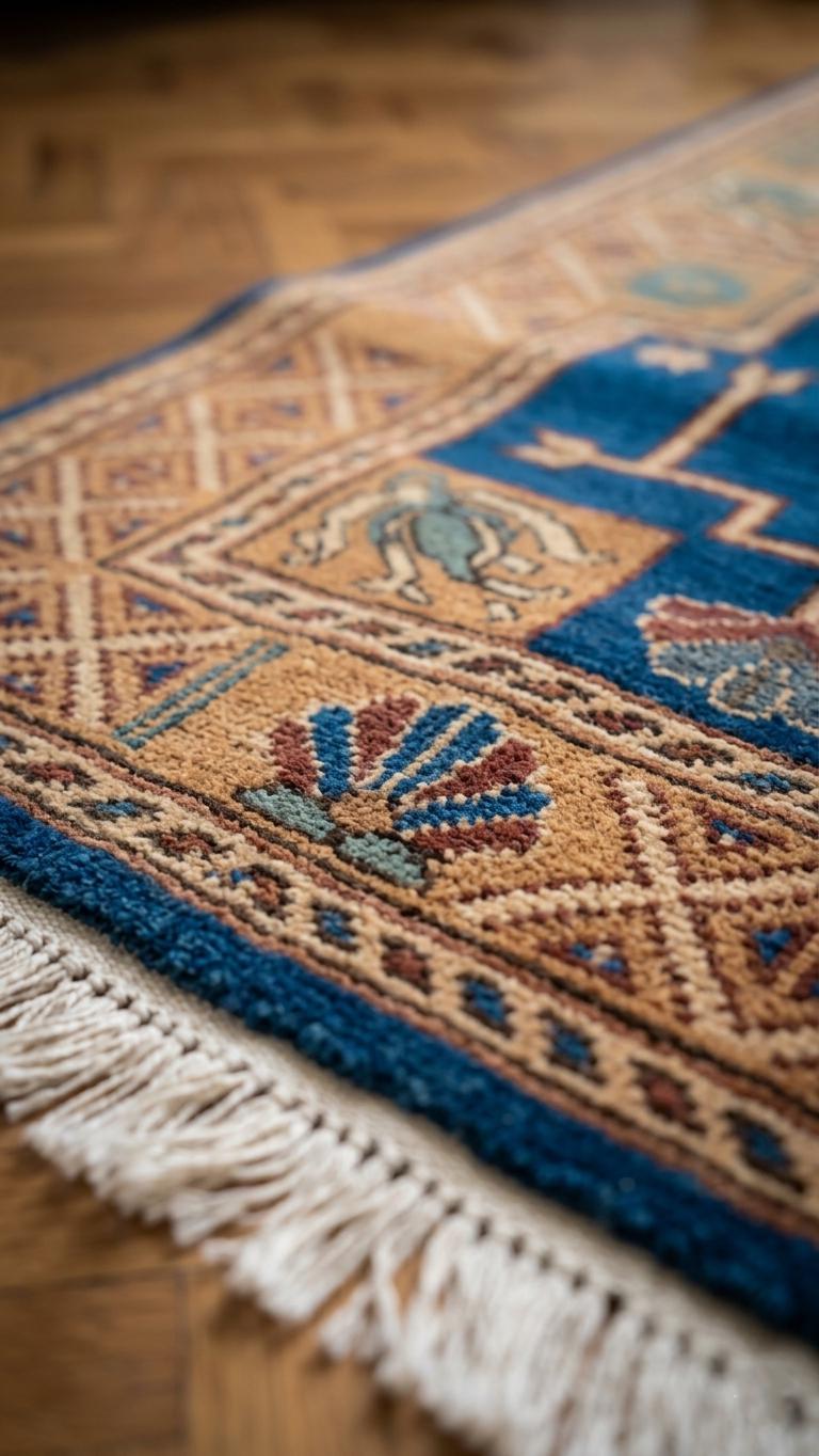 Hand-Knotted Wool Runner Rug, Arts and Crafts Mission Style Ginkgo Leaf Carpet