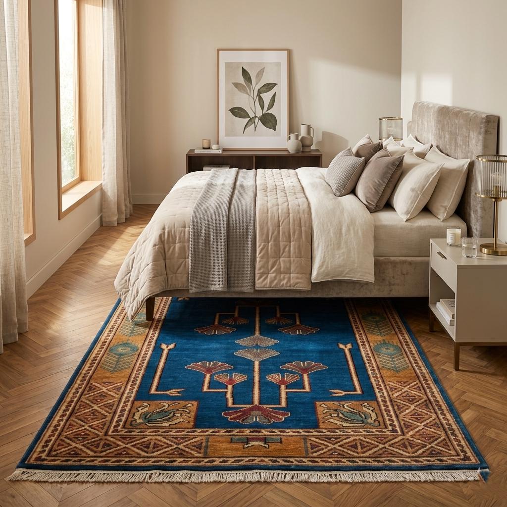 Hand-Knotted Wool Runner Rug, Arts and Crafts Mission Style Ginkgo Leaf Carpet