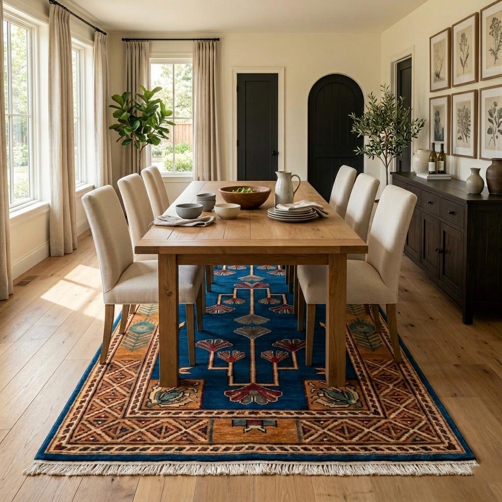 Hand-Knotted Wool Runner Rug, Arts and Crafts Mission Style Ginkgo Leaf Carpet