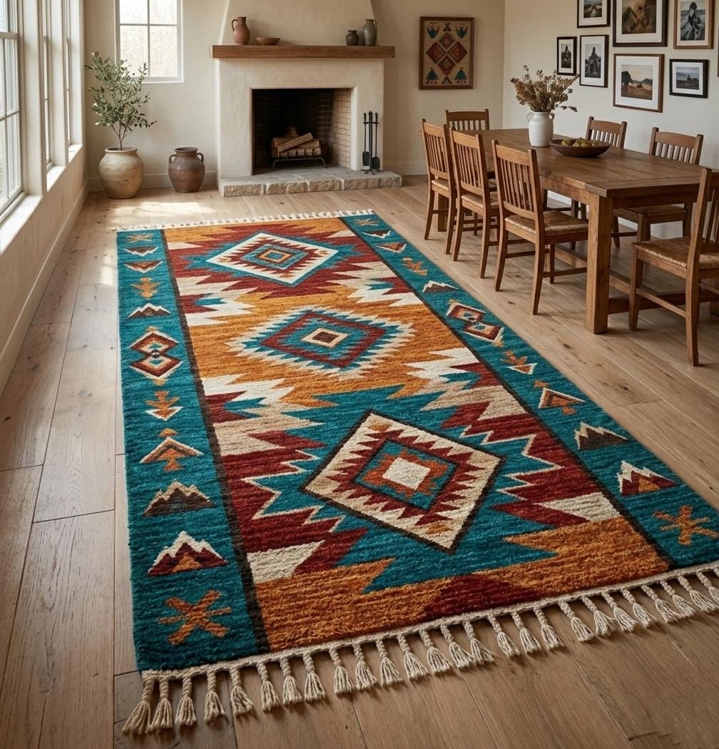 Hand Knotted Wool Rug | Southwestern Tribal | Living Room | 8x10 Size | Custom