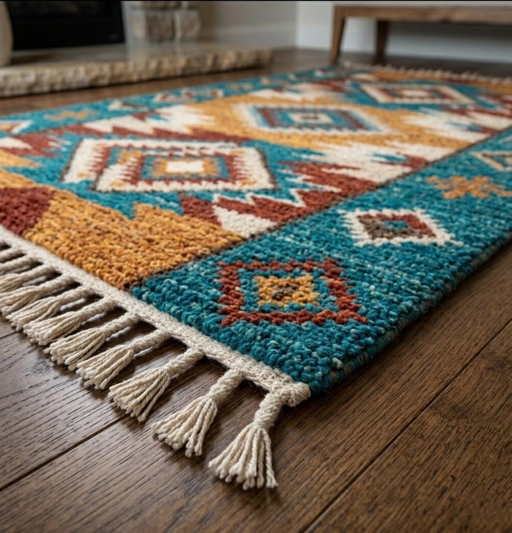 Hand Knotted Wool Rug | Southwestern Tribal | Living Room | 8x10 Size | Custom