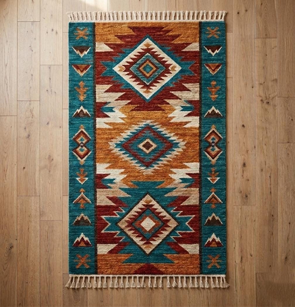 Hand Knotted Wool Rug | Southwestern Tribal | Living Room | 8x10 Size | Custom