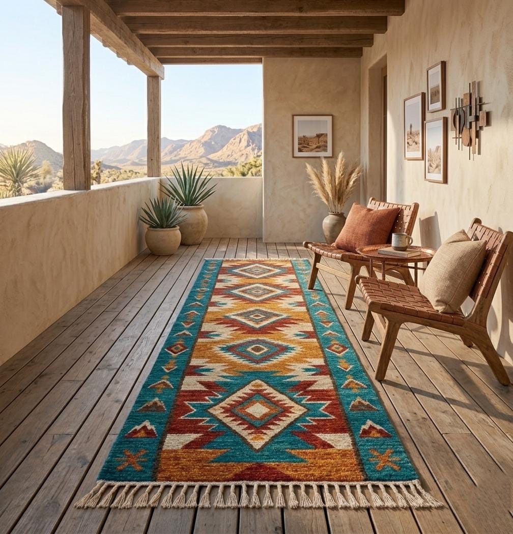 Hand Knotted Wool Rug | Southwestern Tribal | Living Room | 8x10 Size | Custom