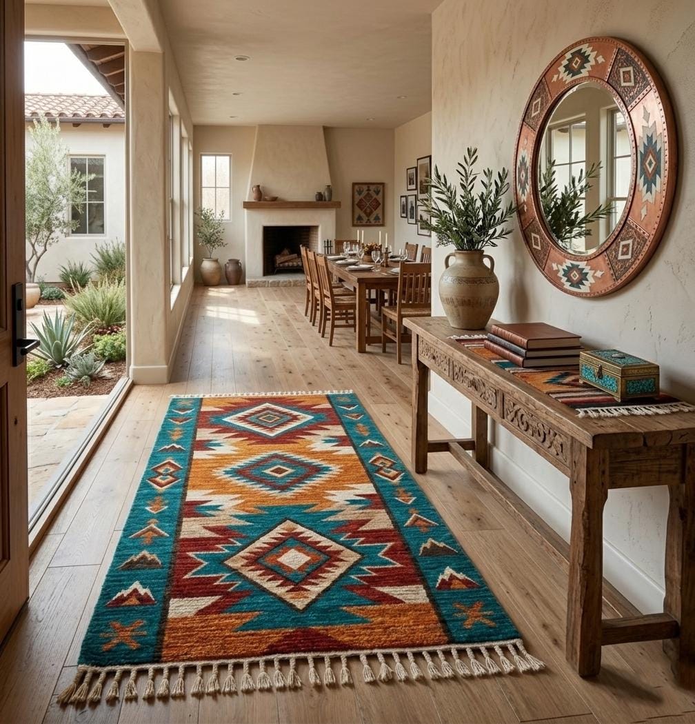 Hand Knotted Wool Rug | Southwestern Tribal | Living Room | 8x10 Size | Custom