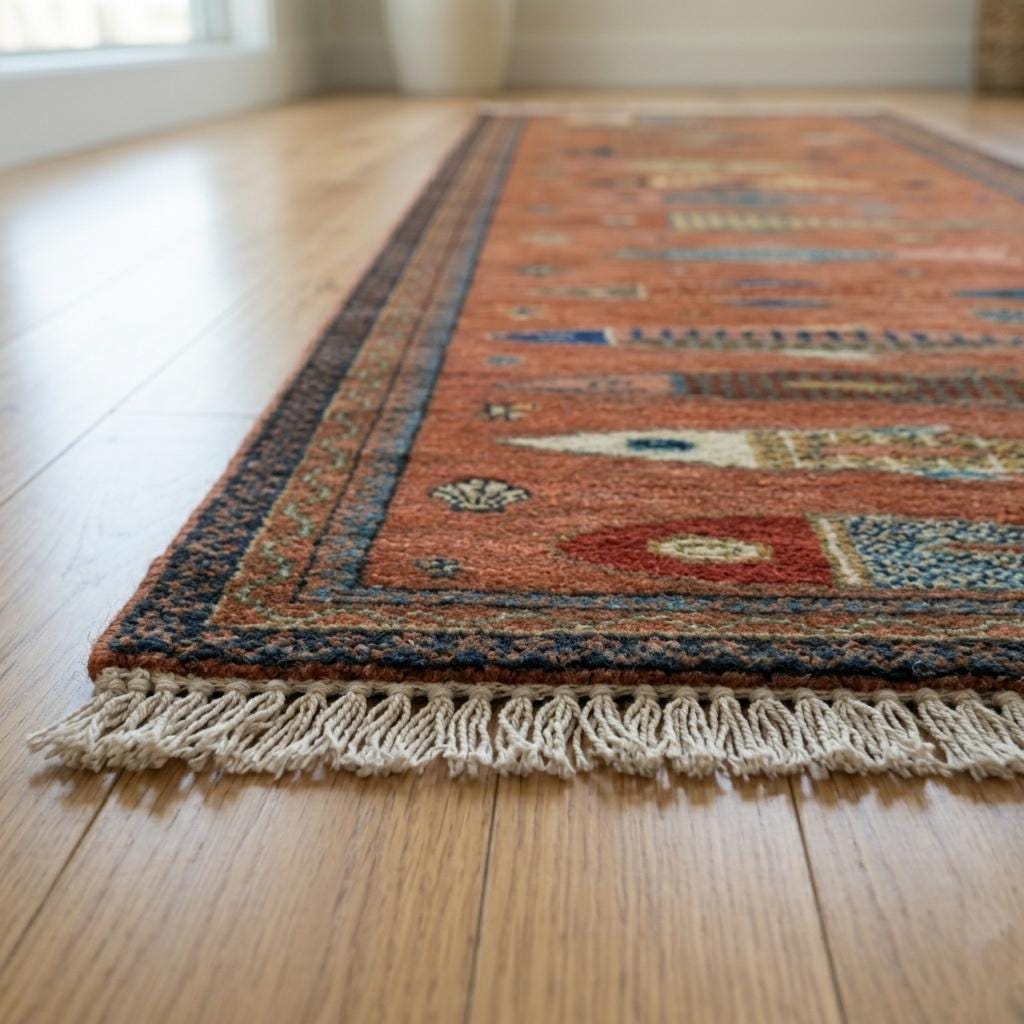 Hand Knotted Fish Runner Rug | Tribal Wool Hallway Carpet | Custom Size Handmade Decor
