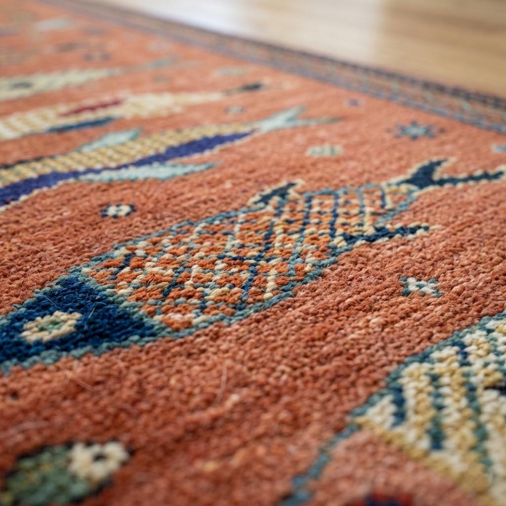 Hand Knotted Fish Runner Rug | Tribal Wool Hallway Carpet | Custom Size Handmade Decor