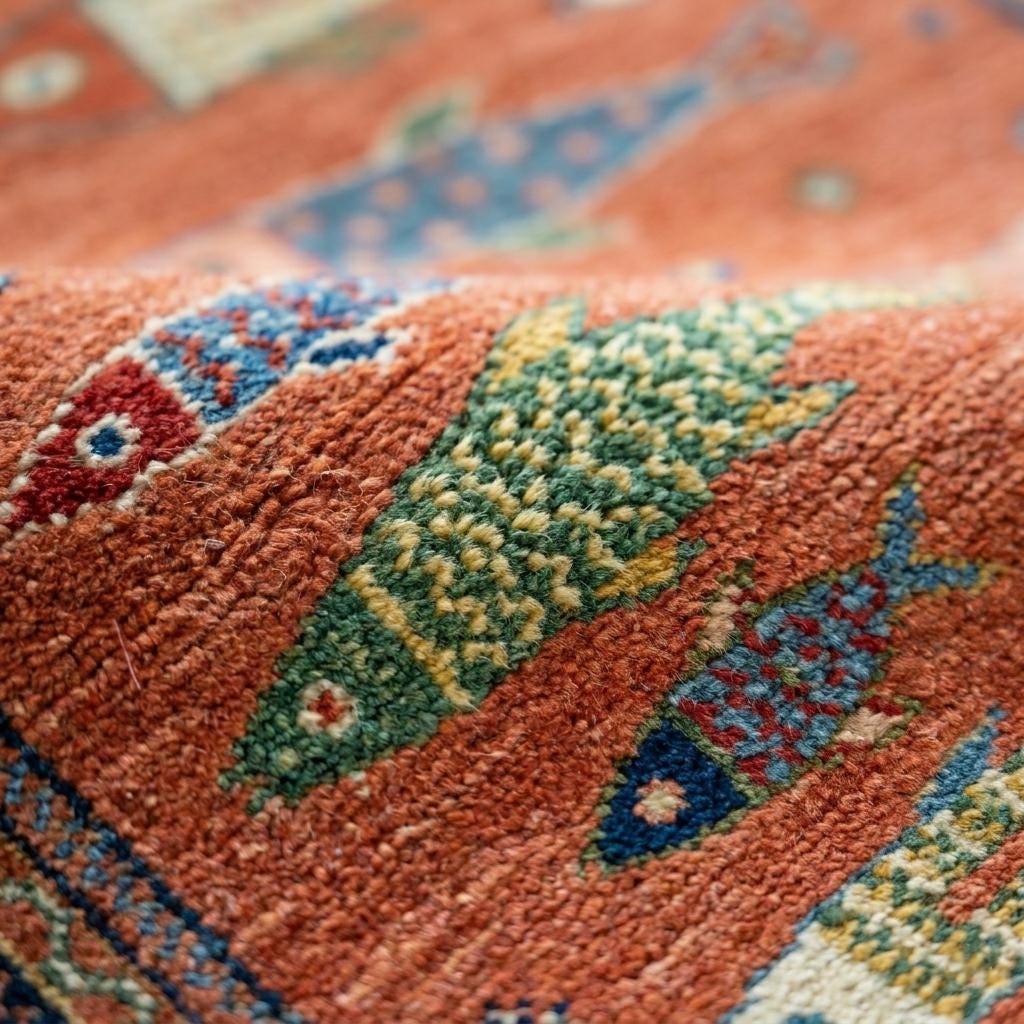 Hand Knotted Fish Runner Rug | Tribal Wool Hallway Carpet | Custom Size Handmade Decor