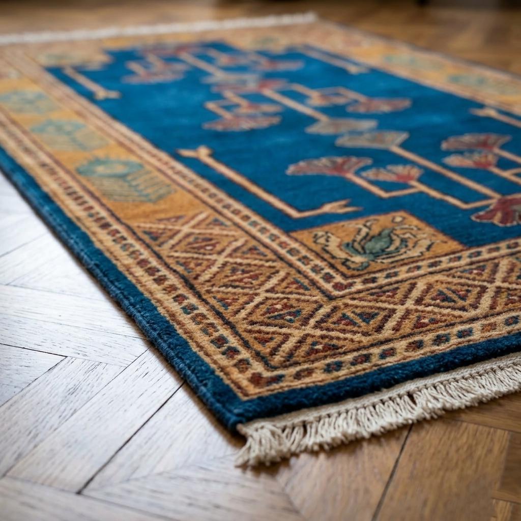 Hand-Knotted Wool Runner Rug, Arts and Crafts Mission Style Ginkgo Leaf Carpet