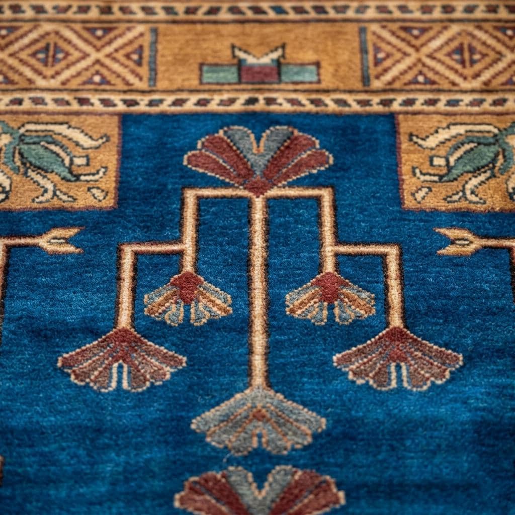 Hand-Knotted Wool Runner Rug, Arts and Crafts Mission Style Ginkgo Leaf Carpet