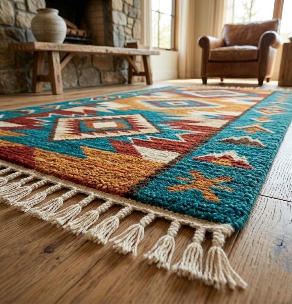Hand Knotted Wool Rug | Southwestern Tribal | Living Room | 8x10 Size | Custom
