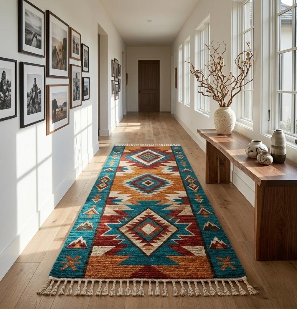 Hand Knotted Wool Rug | Southwestern Tribal | Living Room | 8x10 Size | Custom