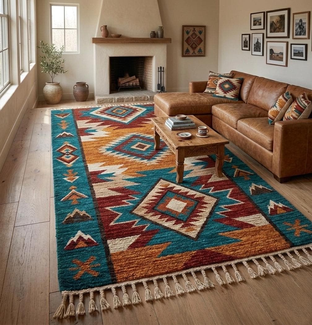 Hand Knotted Wool Rug | Southwestern Tribal | Living Room | 8x10 Size | Custom