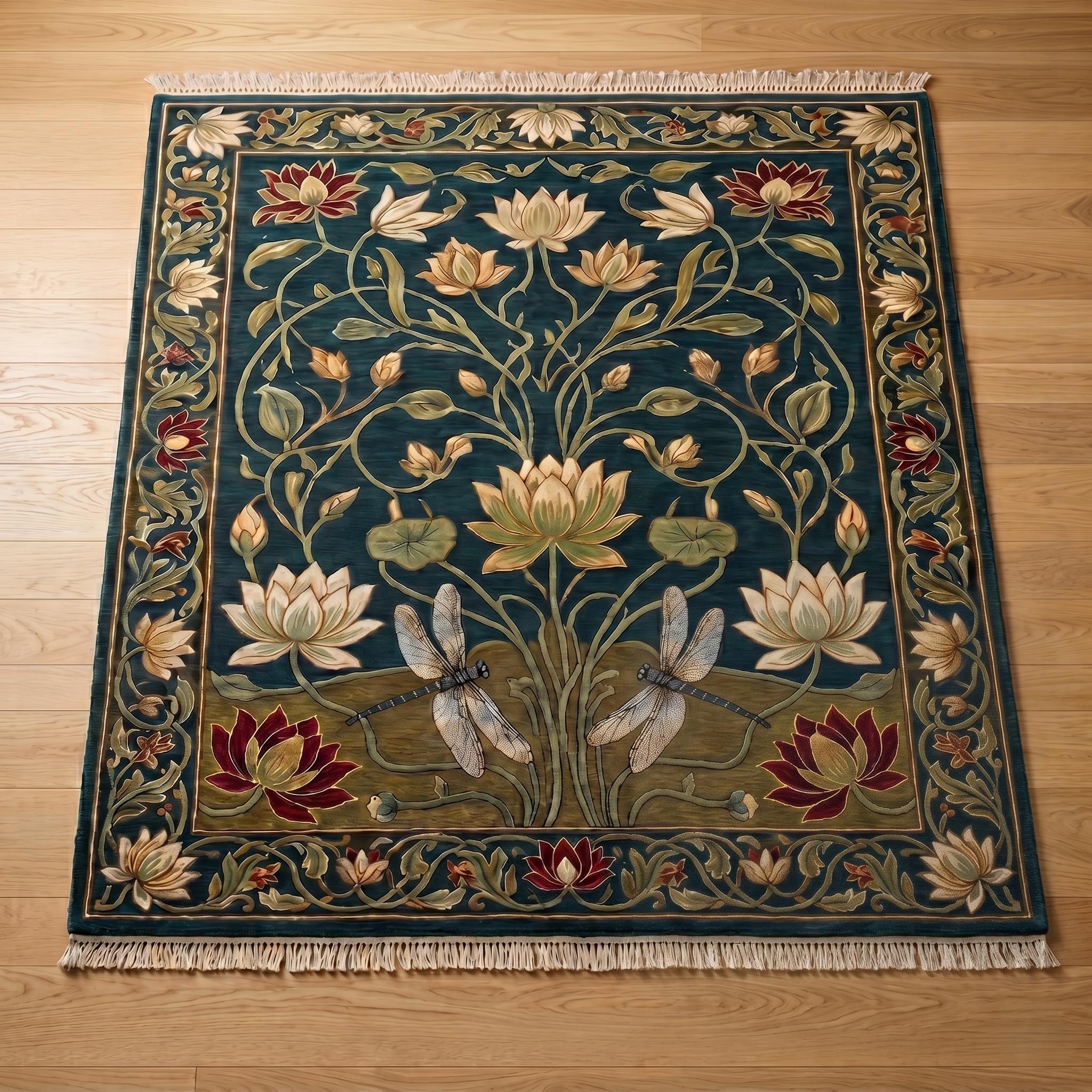 Hand Knotted Lotus Rug Floral Wool Living Room Custom Size Area Rug Decor