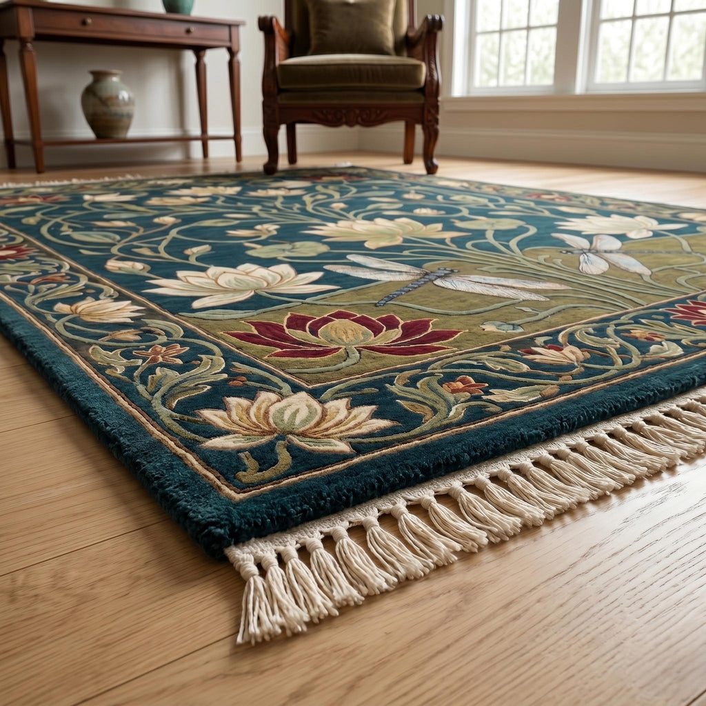 Hand Knotted Lotus Rug Floral Wool Living Room Custom Size Area Rug Decor