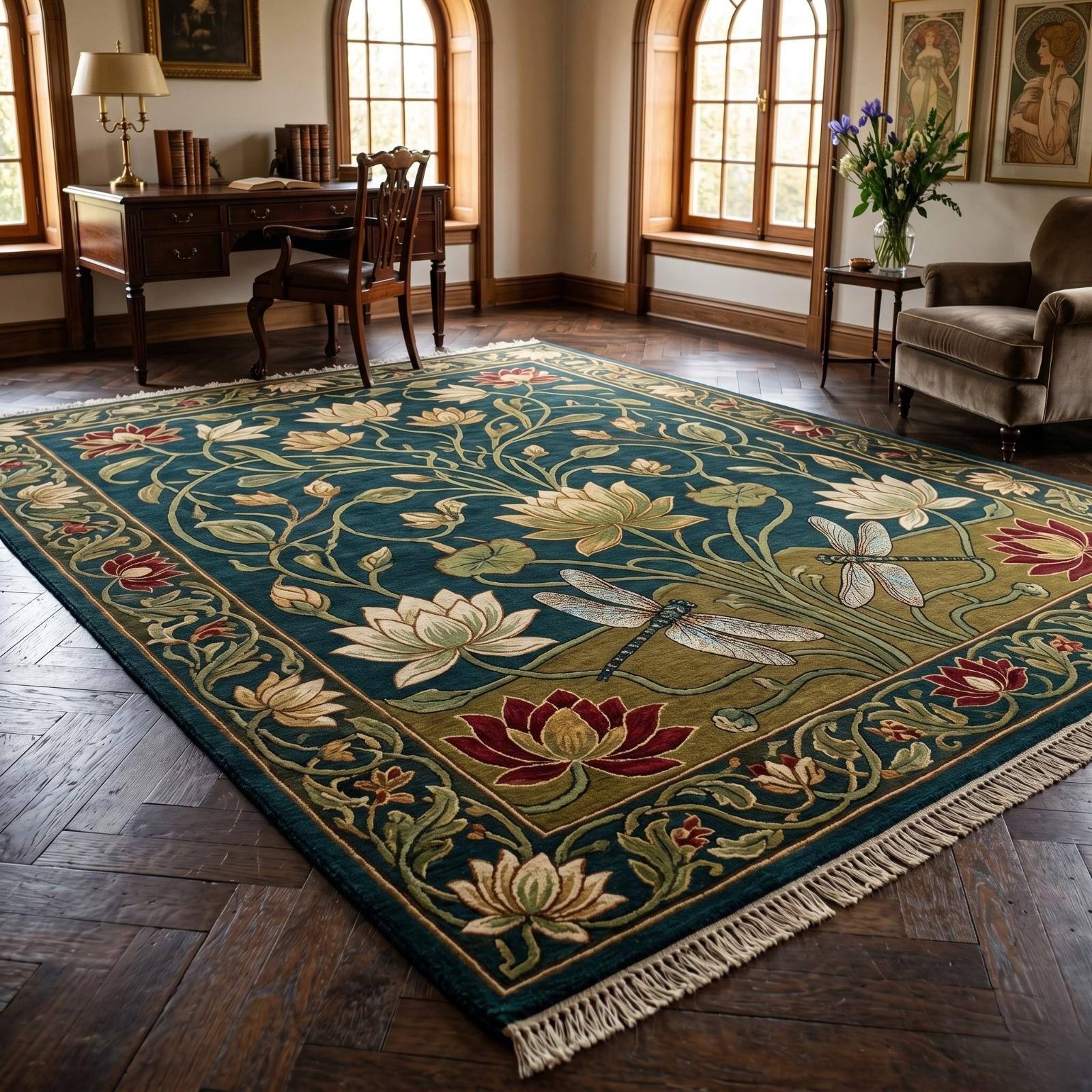 Hand Knotted Lotus Rug Floral Wool Living Room Custom Size Area Rug Decor