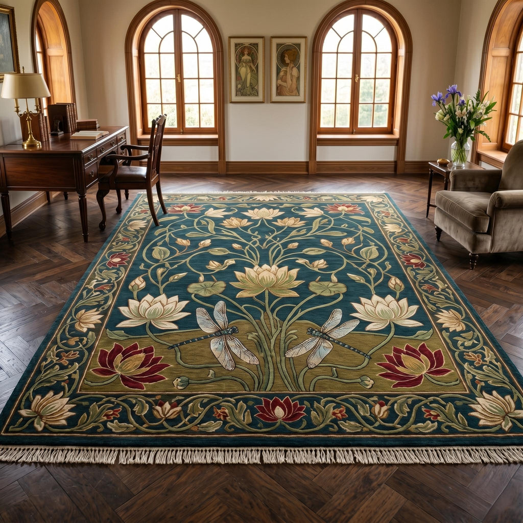 Hand Knotted Lotus Rug Floral Wool Living Room Custom Size Area Rug Decor