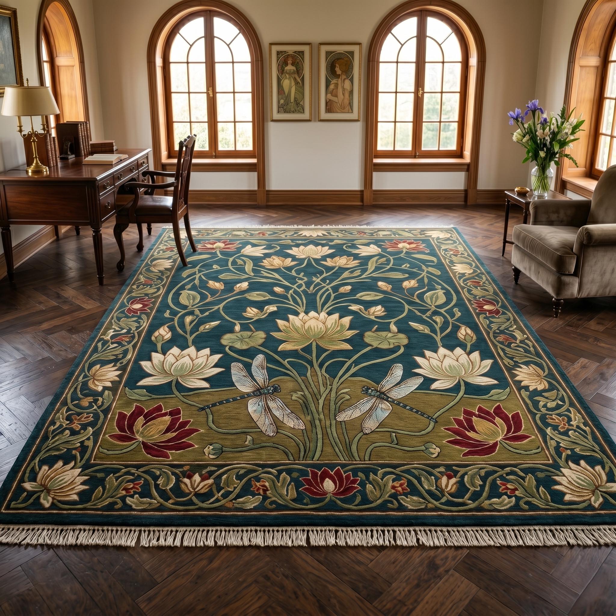 Hand Knotted Lotus Rug Floral Wool Living Room Custom Size Area Rug Decor