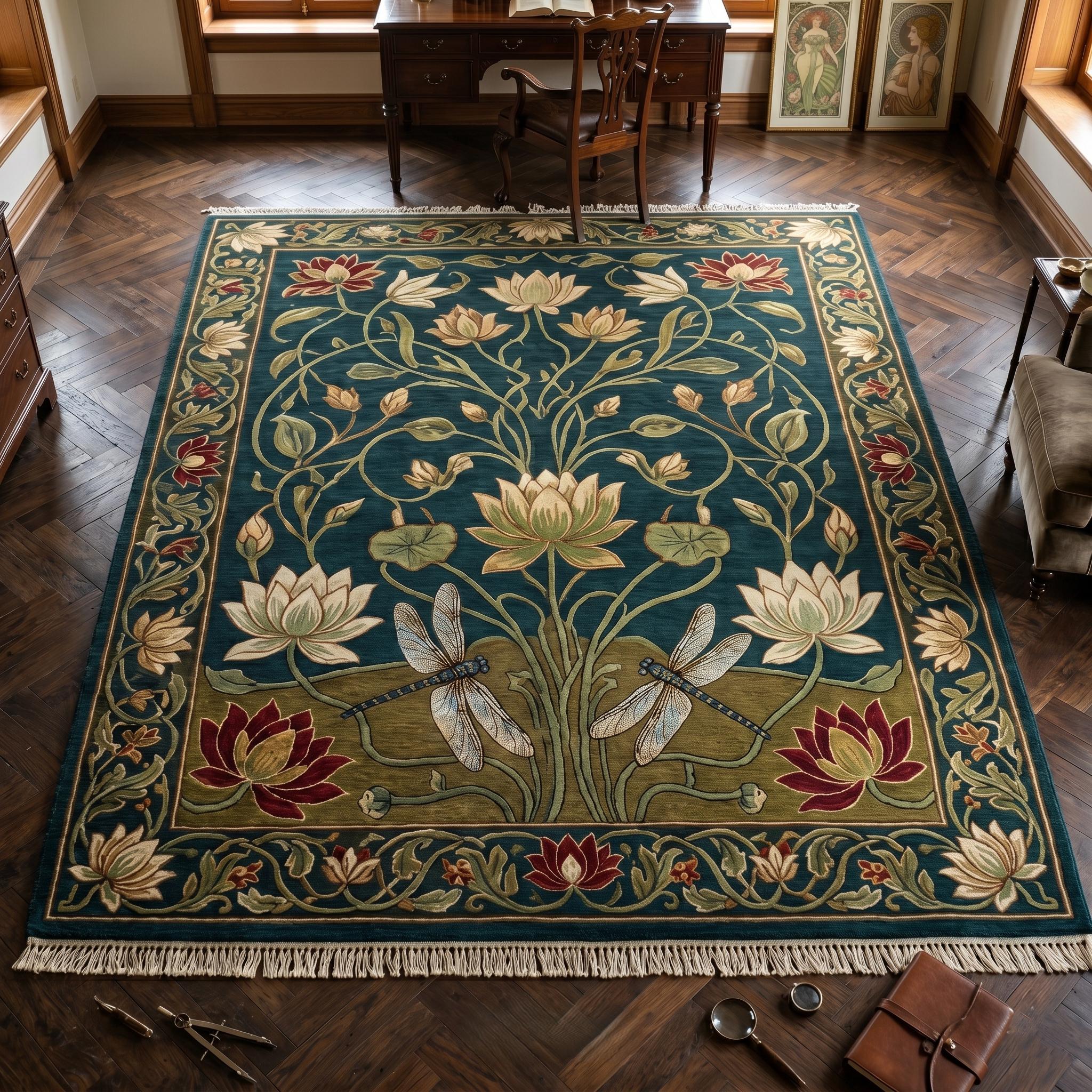 Hand Knotted Lotus Rug Floral Wool Living Room Custom Size Area Rug Decor