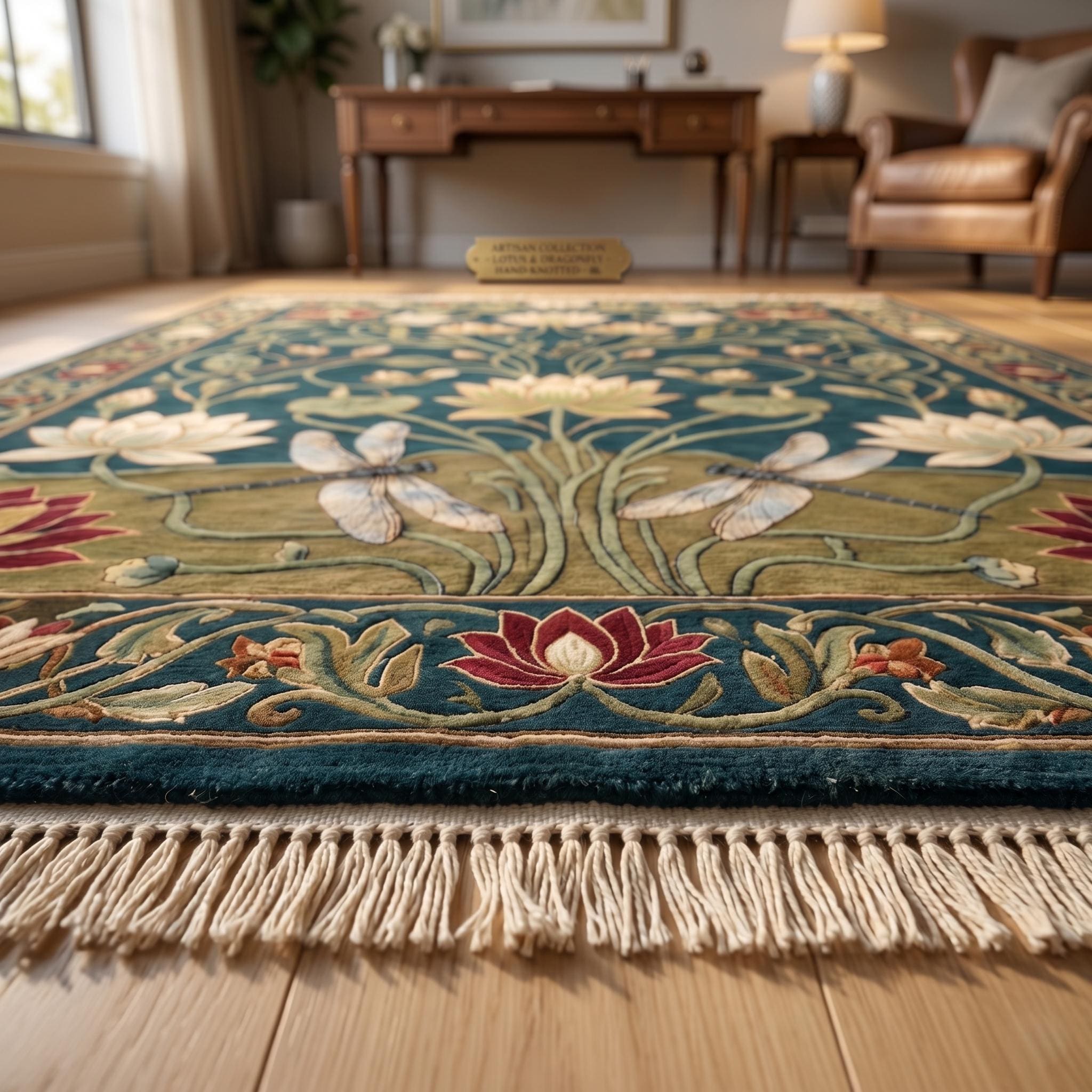 Hand Knotted Lotus Rug Floral Wool Living Room Custom Size Area Rug Decor