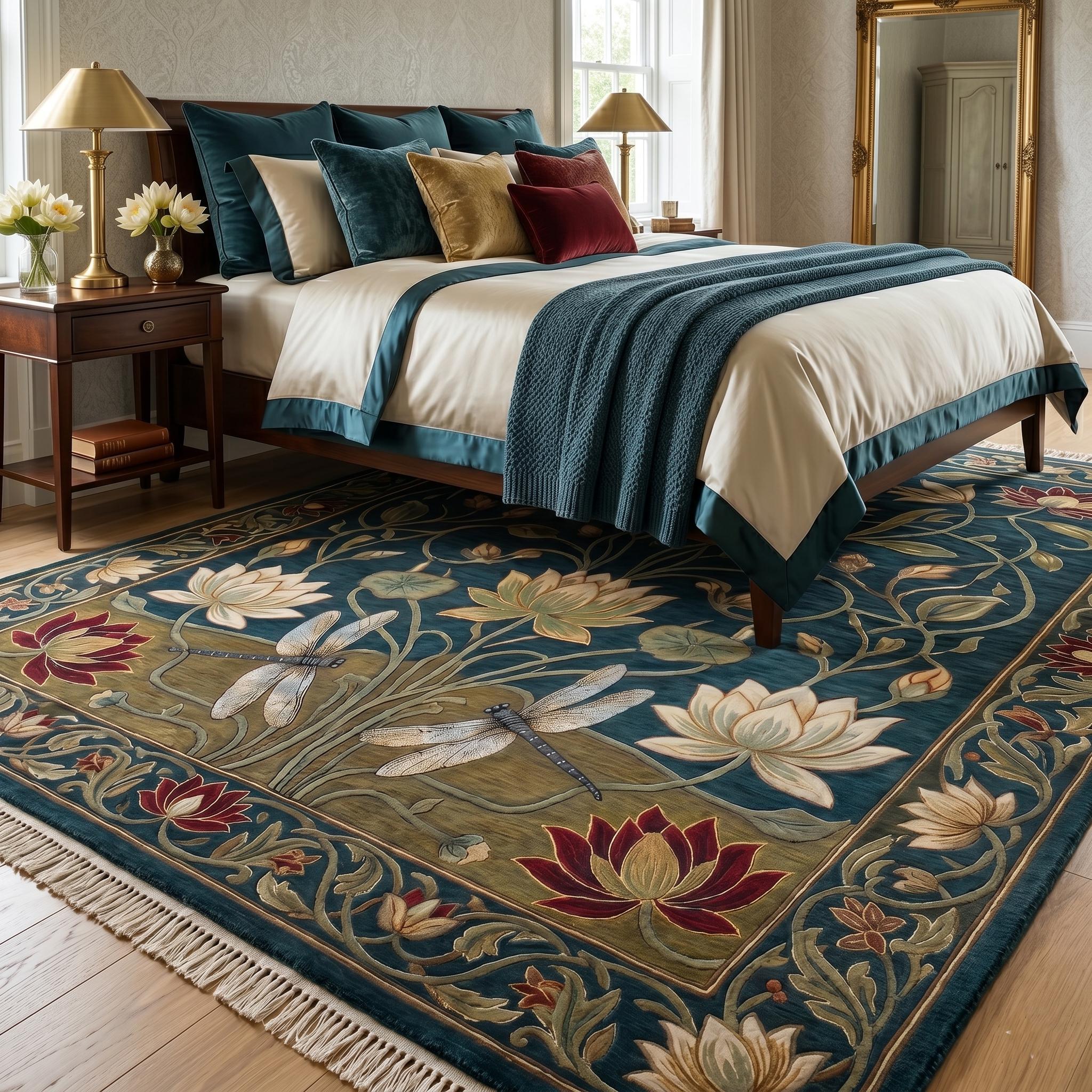 Hand Knotted Lotus Rug Floral Wool Living Room Custom Size Area Rug Decor