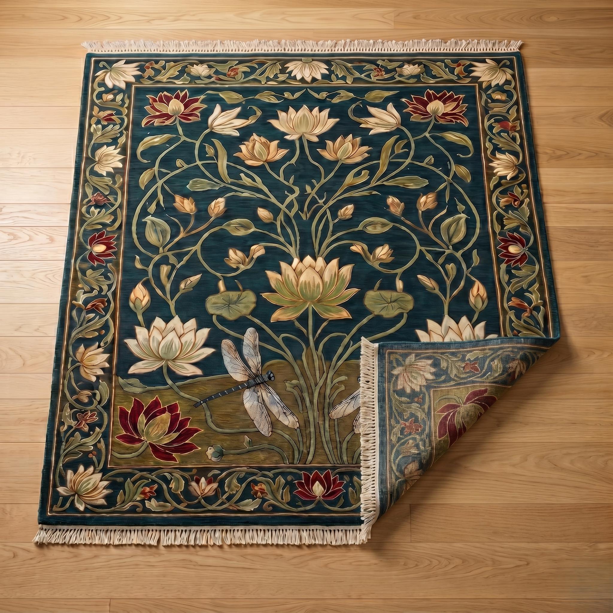 Hand Knotted Lotus Rug Floral Wool Living Room Custom Size Area Rug Decor