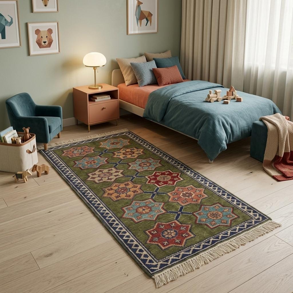Hand Knotted Rug | Kazak Style | Wool | Living Room | Custom Size Area Carpet Handmade