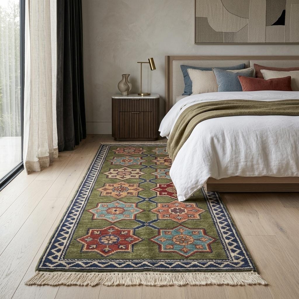 Hand Knotted Rug | Kazak Style | Wool | Living Room | Custom Size Area Carpet Handmade