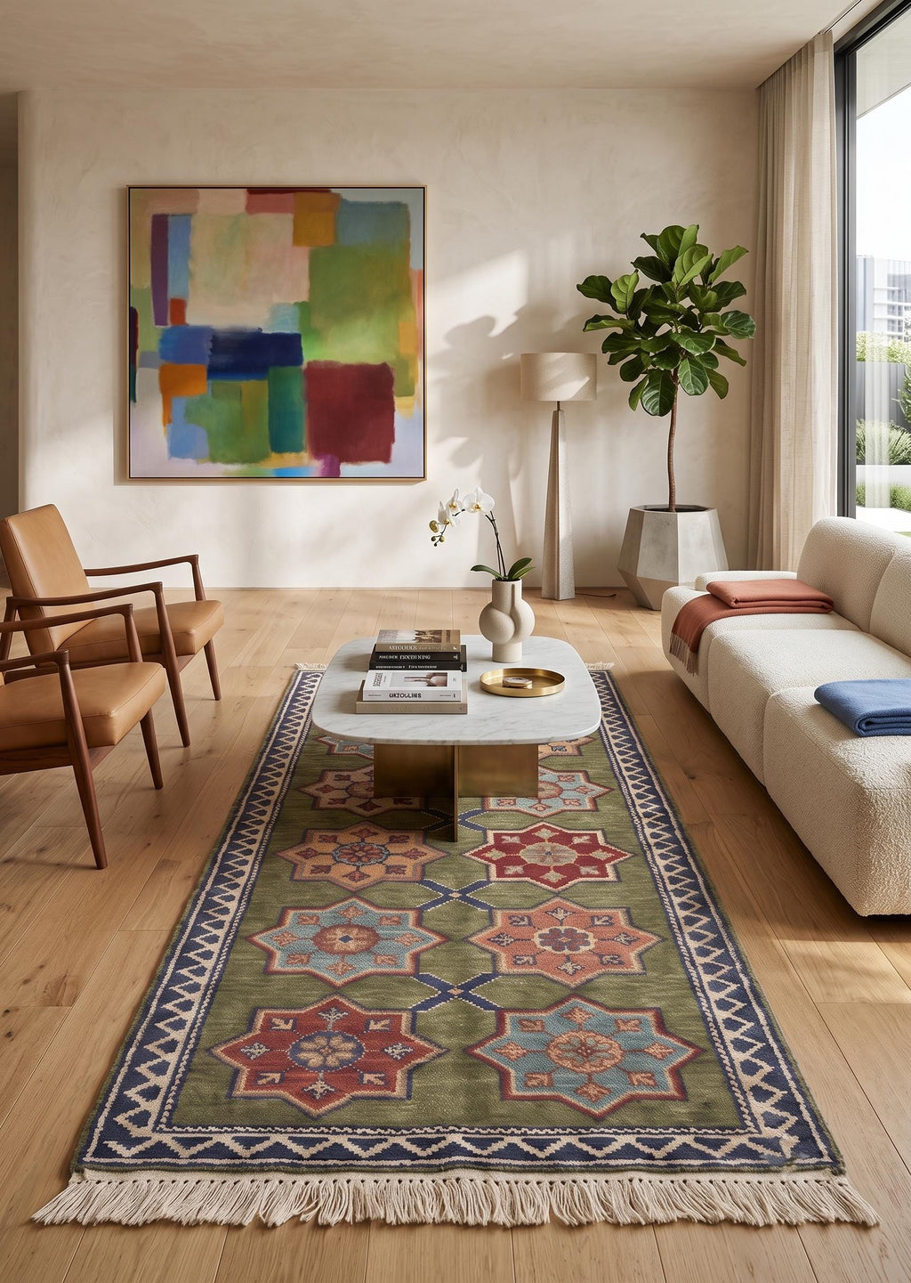 Hand Knotted Rug | Kazak Style | Wool | Living Room | Custom Size Area Carpet Handmade