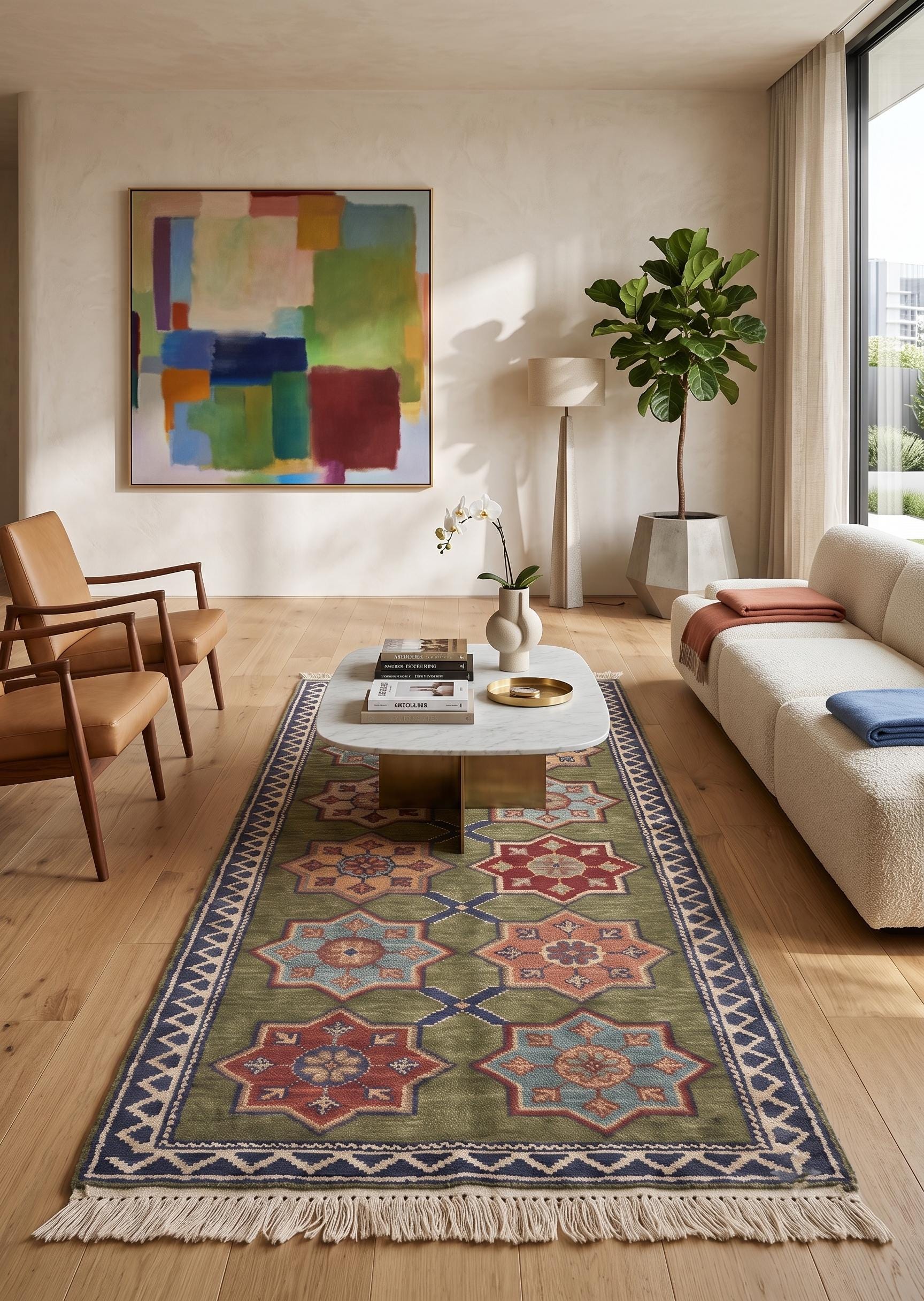 Hand Knotted Rug | Kazak Style | Wool | Living Room | Custom Size Area Carpet Handmade