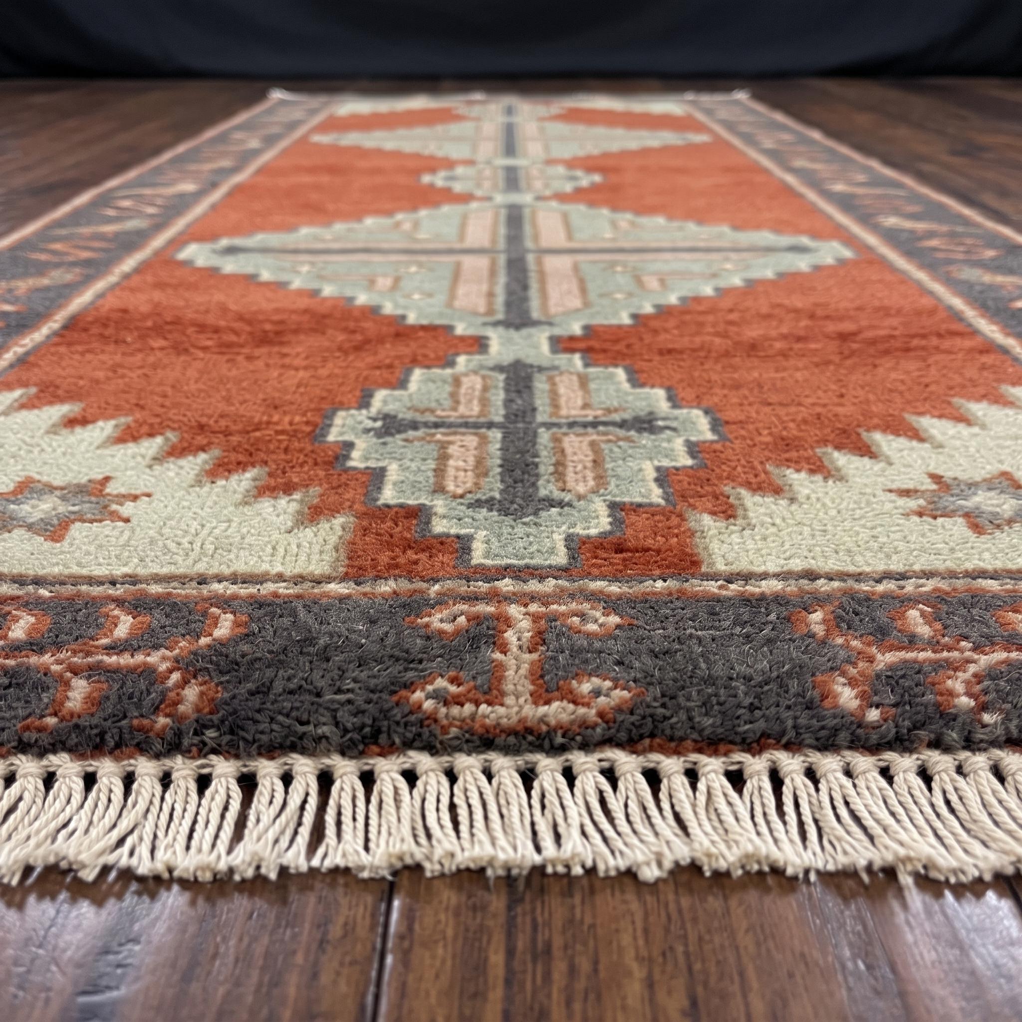 Hand Knotted Runner Rug | Tribal Wool Hallway Entryway Runner Custom Size Southwestern Area Rug