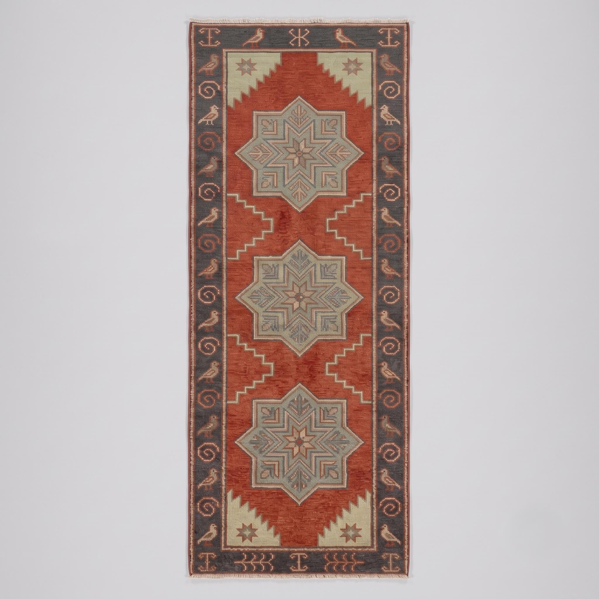 Hand Knotted Runner Rug | Tribal Wool Hallway Entryway 4x20 Custom Handmade Southwestern Carpet Decor