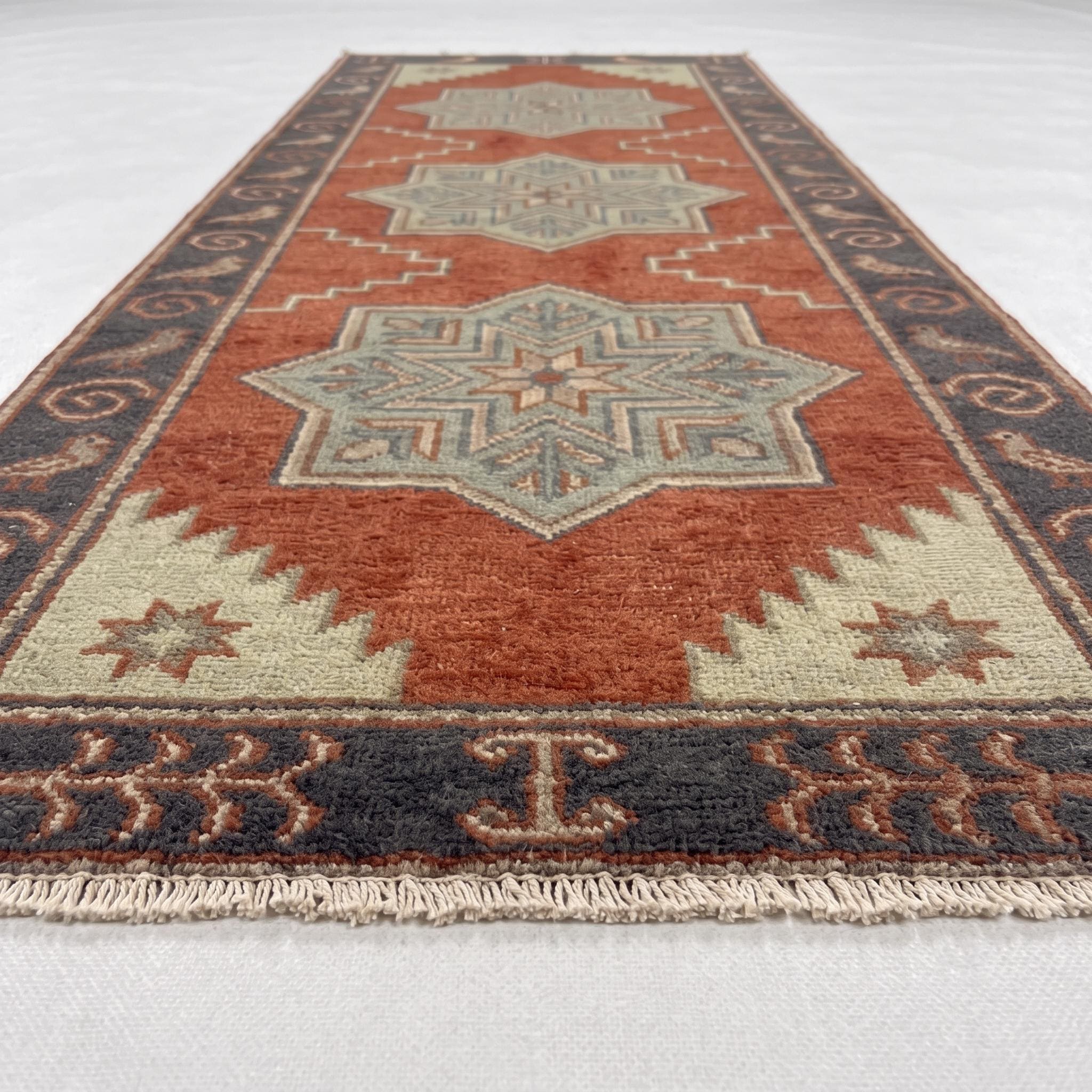 Hand Knotted Runner Rug | Tribal Wool Hallway Entryway 4x20 Custom Handmade Southwestern Carpet Decor