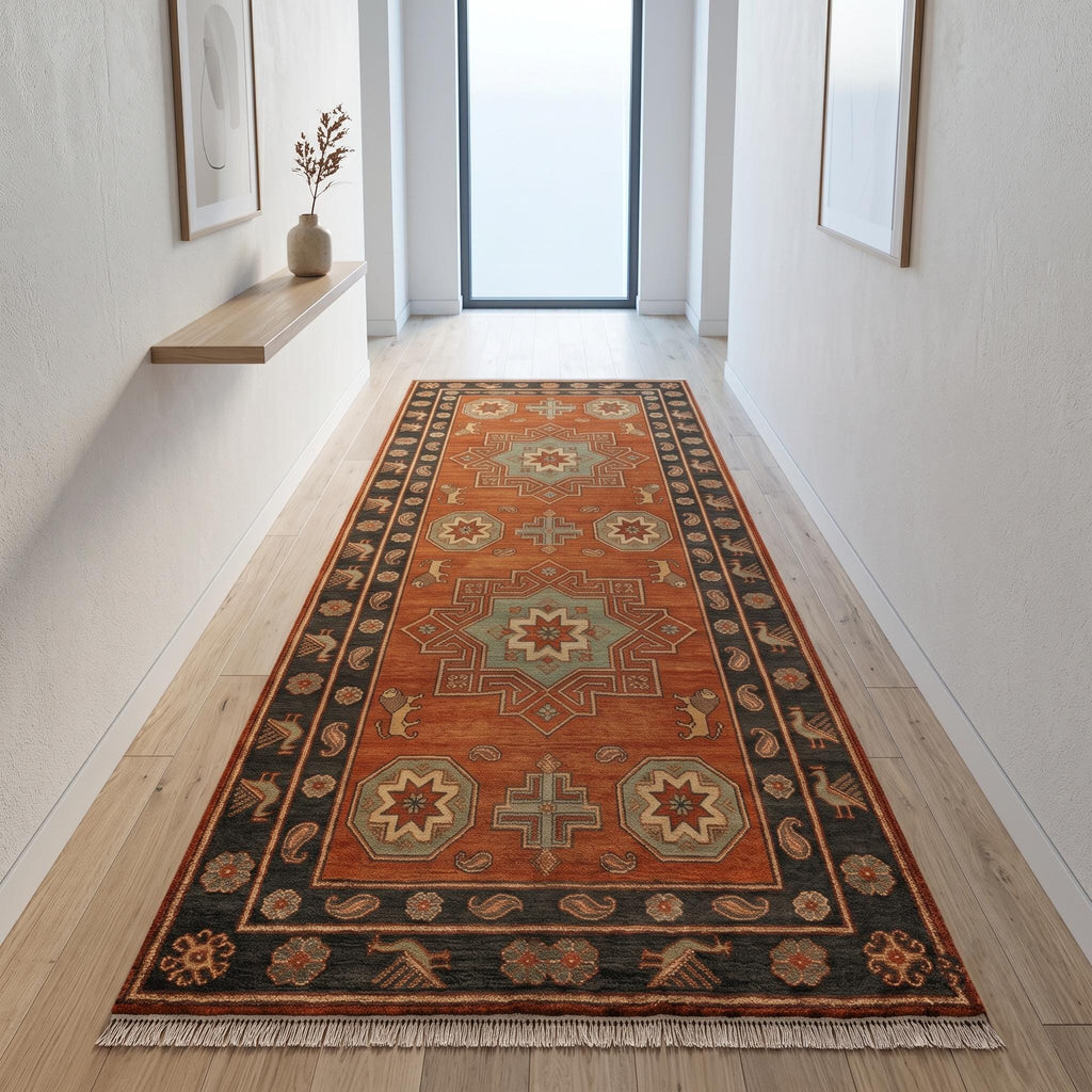 Hand Knotted Rug | Tribal Wool Living Room Area Rug 9x12 Custom Size Southwestern Carpet Decor