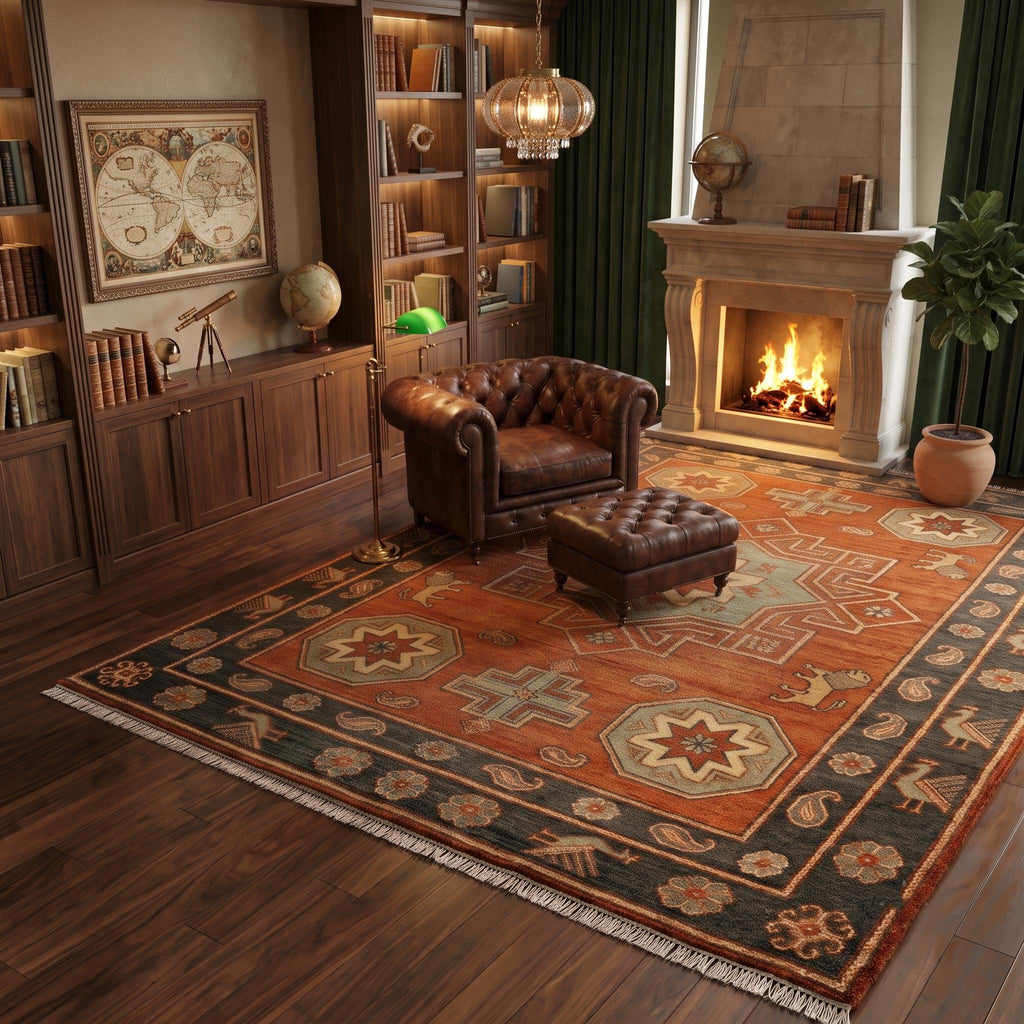 Hand Knotted Rug | Tribal Wool Living Room Area Rug 9x12 Custom Size Southwestern Carpet Decor